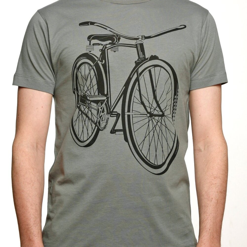Men's Bicycle T-shirt hand screen-printed Brand New Light Gray Cotton - Picture 2 of 3